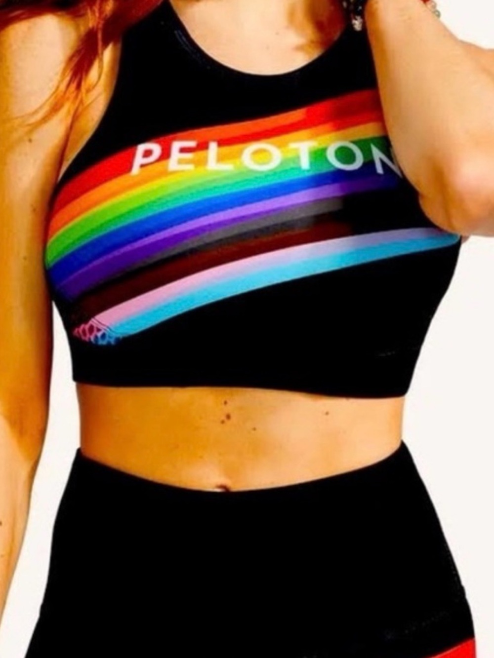 Peloton x WITH Pride High Neck Sports Bra - Black/Rainbow - Size Medium